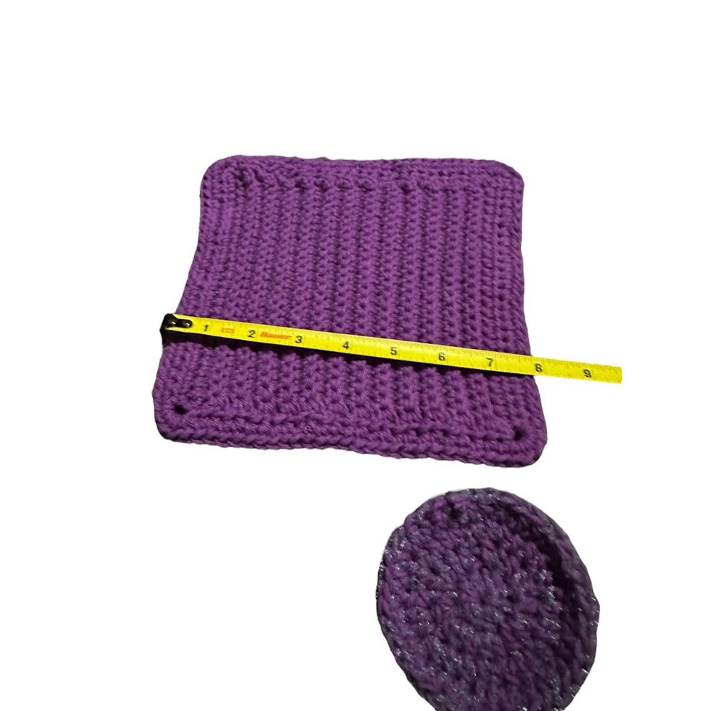 NEW handmade crochet purple cotton wash cloth with dish scrubbie - Picture 2 of 3